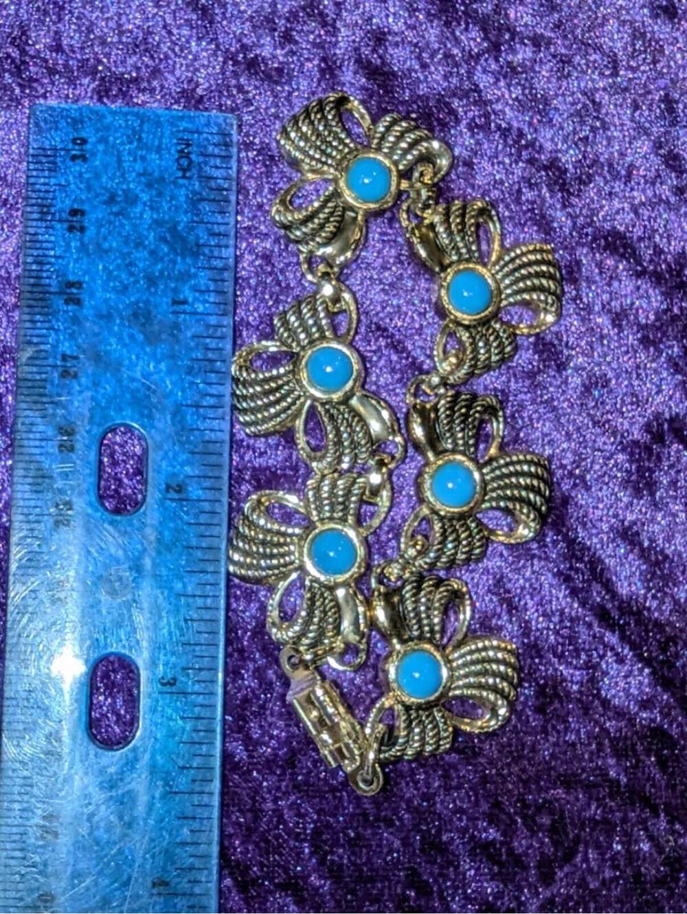 Vintage Germany Silver-Tone Floral Bracelet with Blue Cabochon Accents